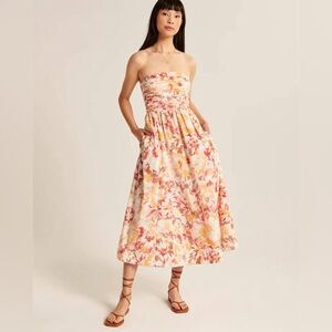 Abercrombie & Fitch Orange and Pink Floral Emerson Midi Dress